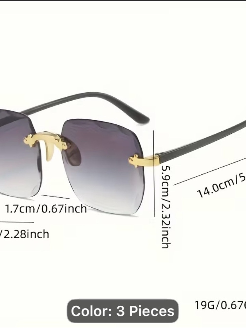 Three-Piece Rimless Gradient Sunglasses Set - Brown, Pink, Black - Picture 6 of 8
